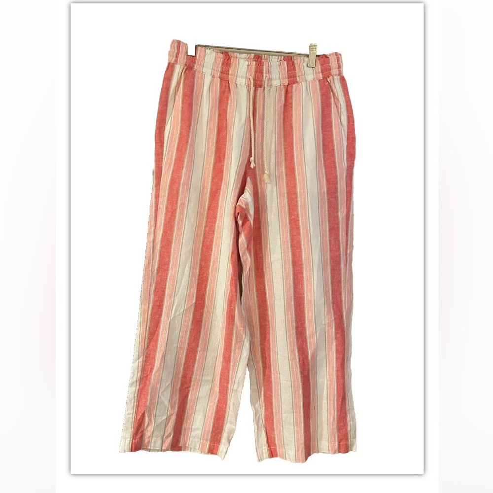 NWT J crew linen blend striped wide leg drawstring pants sz 10